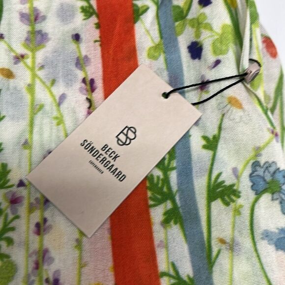 Beck Sundergaard Women Floral Striped Cotton Modal Fashion Scarf Fringe 82”, 40” - Picture 10 of 11